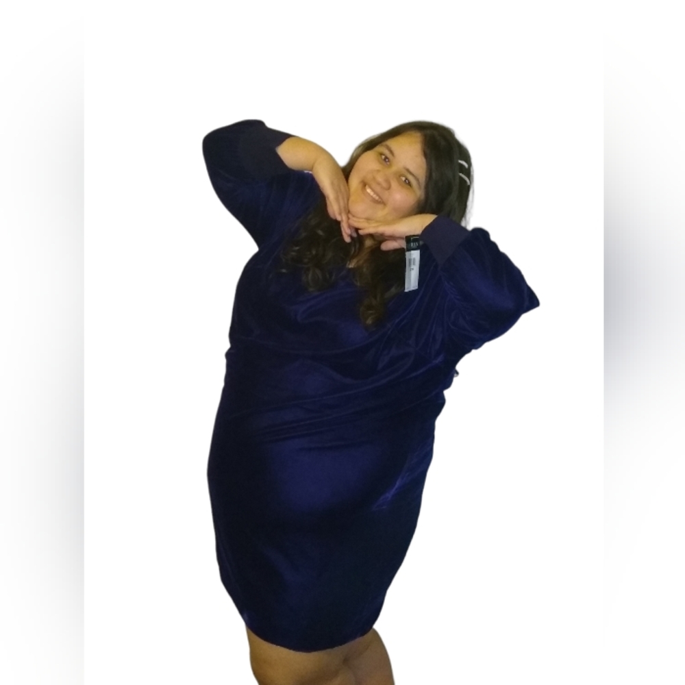 Lauren Ralph Lauren 22W Plus Size Purple Velvet V Neck Lined Dress